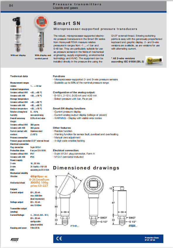 FEMA Pressure Switch Sensor PTHRB0401A2 by Honeywell (USA) for Installation Engineering Available Pre-order 8 Weeks