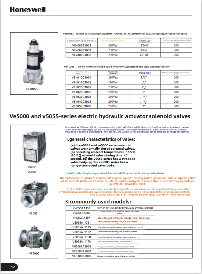 American Honeywell Gas Solenoid Valve VE4065A3022 Original Brand New 5 Pieces in Stock for Boilers