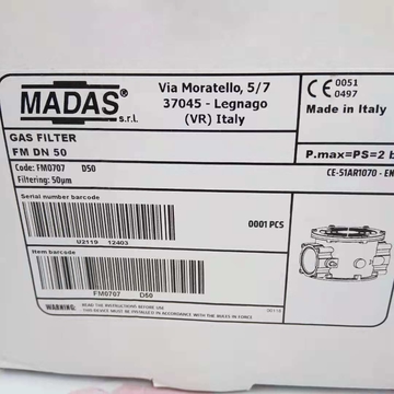 MADAS Gas Filter FM Series FM07 DN50 Threaded Interface Metal Construction Industrial Combustion Systems 6 Month Warranty